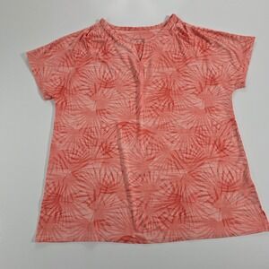 Stan Herman Womens XS Coral Palm Leaf Print Short Sleeve Split Neck Oversize Top